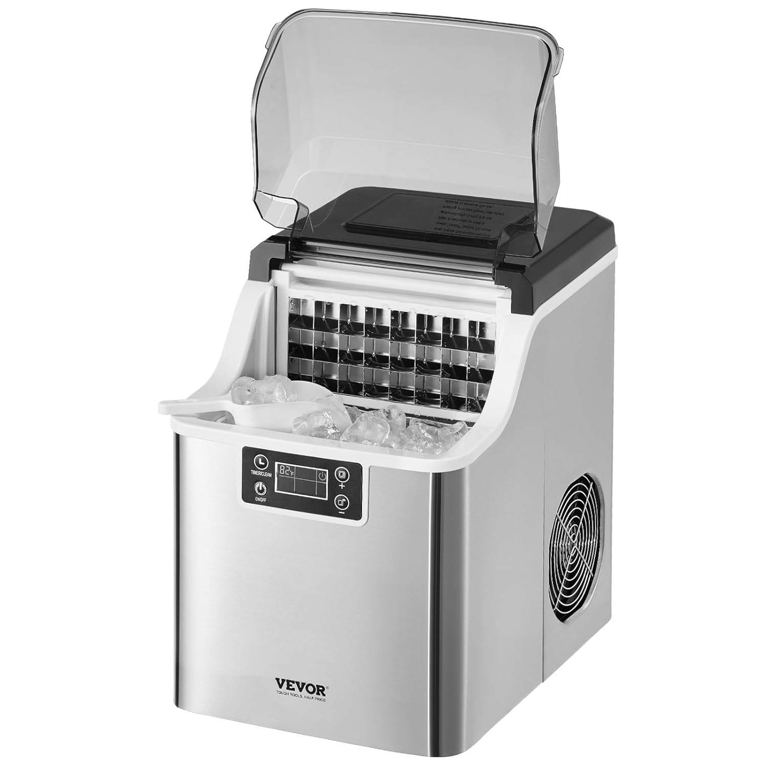 VEVOR Eiswürfelbereiter Eisbereiter Eiswürfelmaschine 24 Würfel in 15 Minuten, 20,4 kg / 24 h, tragbarer Eiswürfelbereiter mit Schaufel & Korb, Eismaschine mit 3 Größen für Küche Bar Party