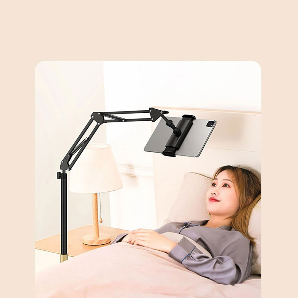 (160 cm) 360° Carbon Langarm Stativ Halterung Bodenständer für Smartphones / Tablets (10 - 33 cm) - Weiss