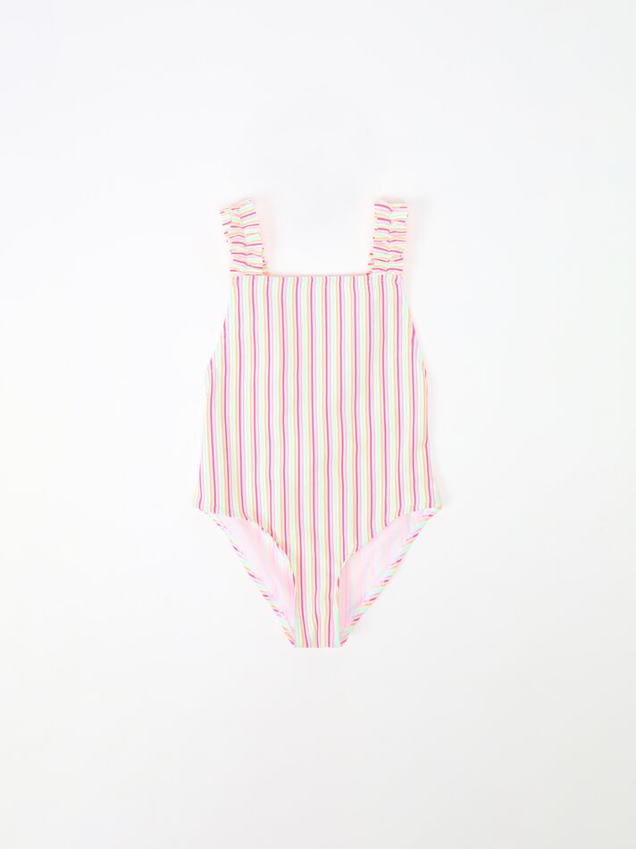 Conjunto de biquíni listrado e scrunchie - Fúcsia fluorescente