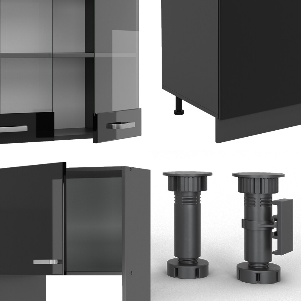 Vicco Küchenzeile R-Line Solid Anthrazit Schwarz 300 cm modern Küchenschränke Küchenmöbel