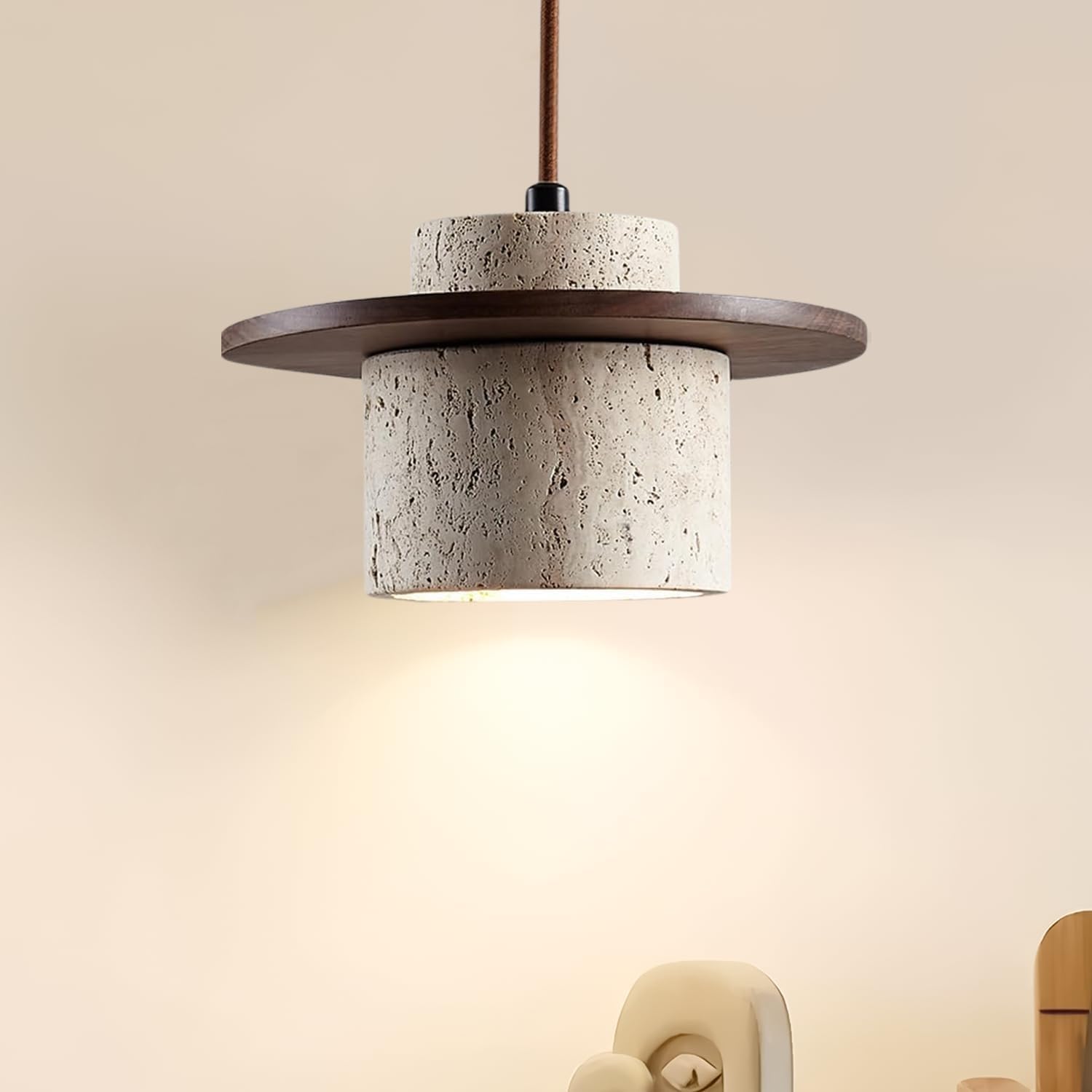 Pendelleuchte im japanischen Stil Wabi Sabi Pendellampe E27 nordischer Marmor Kronleuchter Schirm aus Naturstein einfache Hängeleuchte für Esszimmer Nachttisch Kücheninsel Flur(3PC)