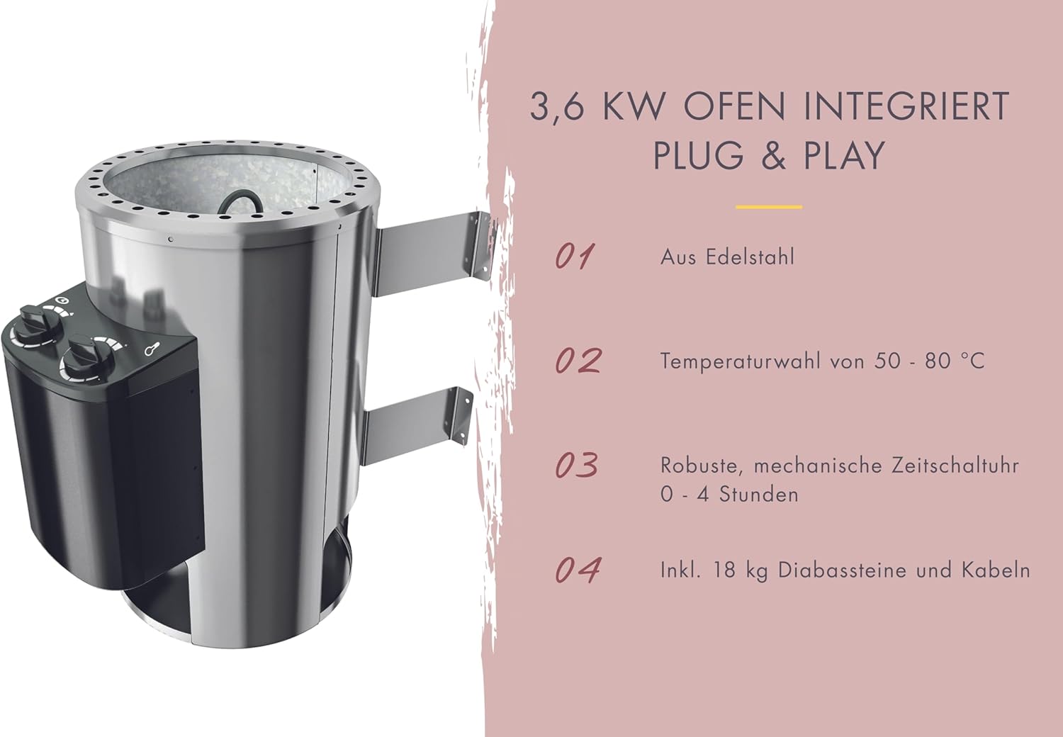 Innensauna Danika inkl. Saunaofen 3,6kW integr. Steuerung Saunakabine Heimsauna