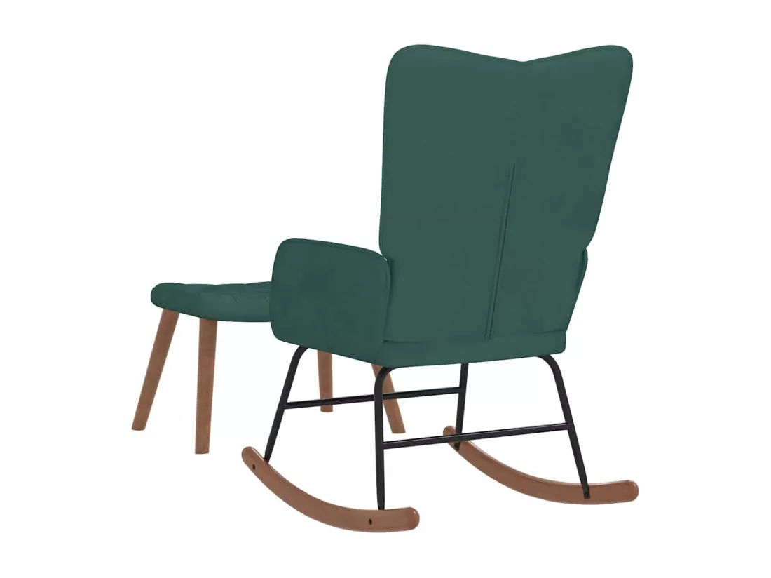 Chaise à bascule avec repose-pied Vert foncé Velours