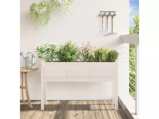 Jardinières avec pieds blanc 110x31x70 cm bois de pin massif