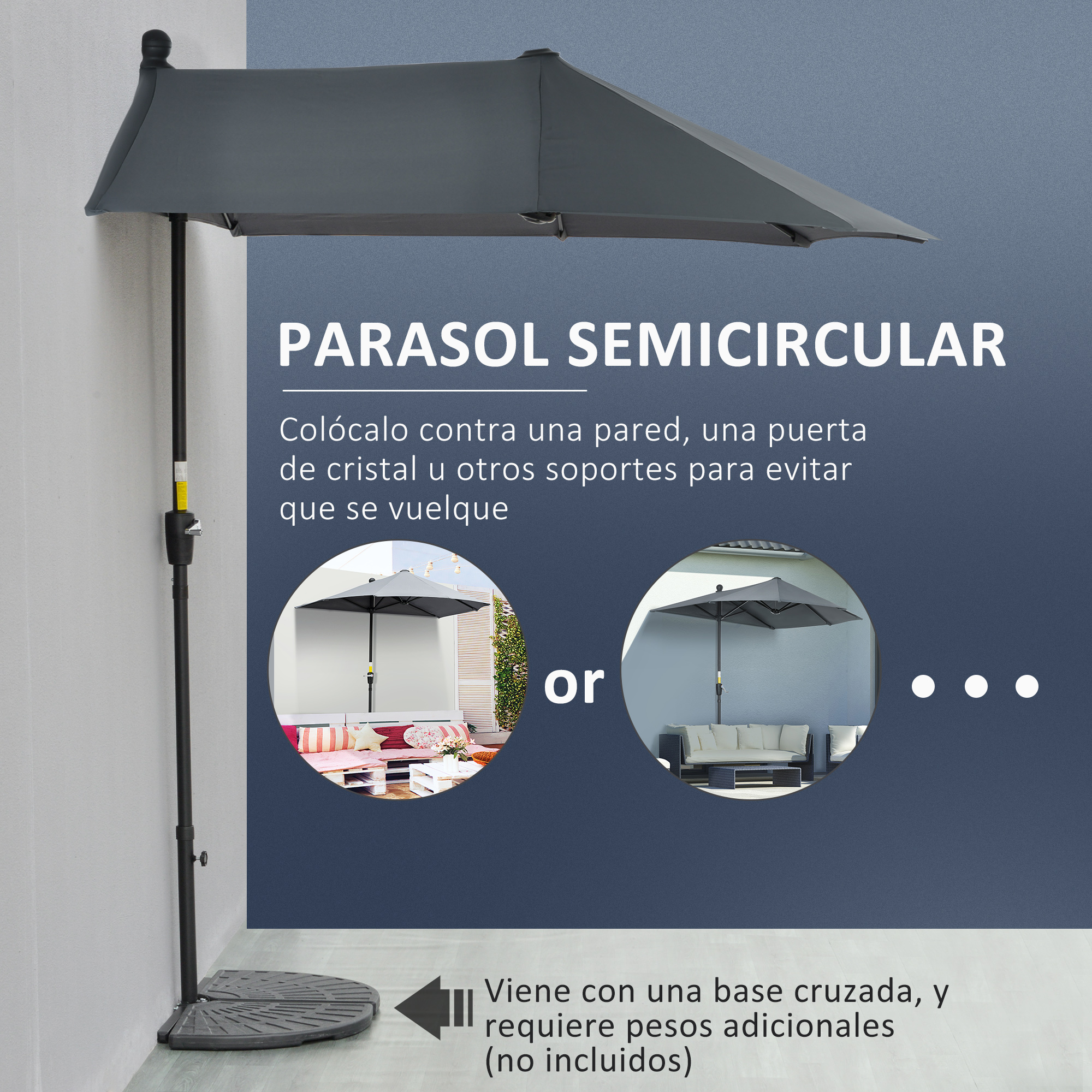 Guarda-sol de jardim cinza Outsunny