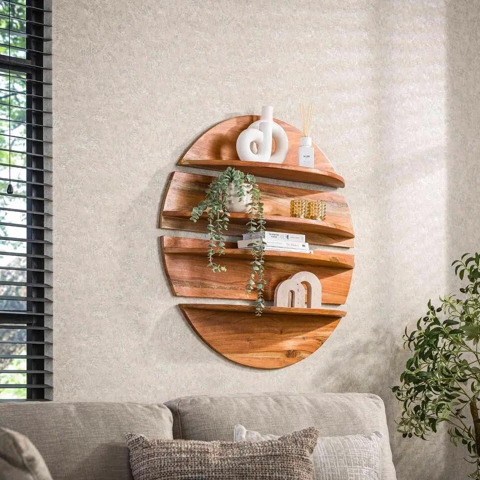 Wandschap - 4-Delig Rond - Hout - Naturel - Margosa
