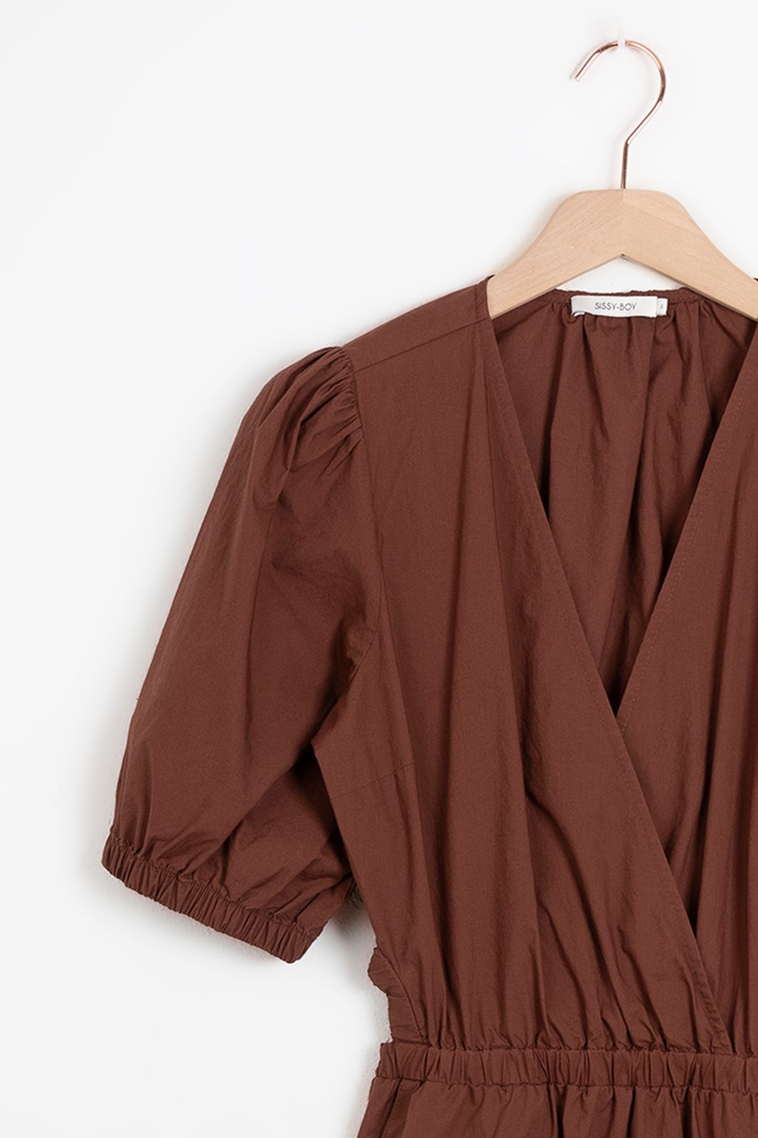 Donkerbruine poplin jurk met open rug