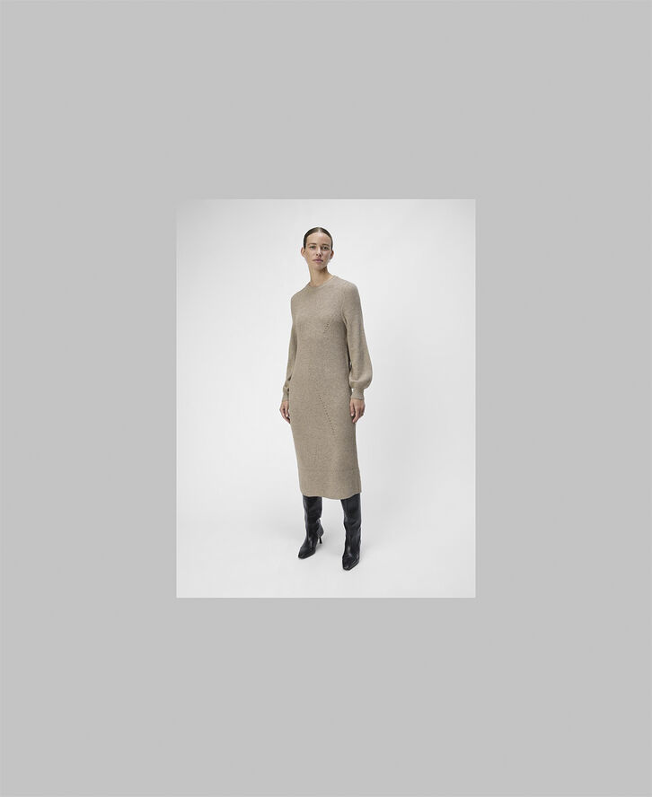 Object OBJDITTE RE L/S KNIT MIDI DRESS NOO Desert taupe/melange