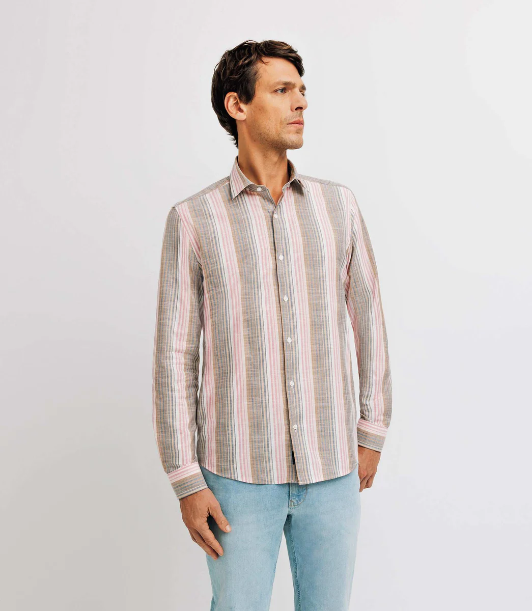 Chemise casual en coton rayée rose