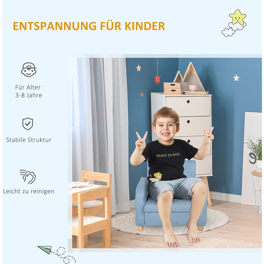 HOMCOM Kindersessel mit Holzfüßen blau