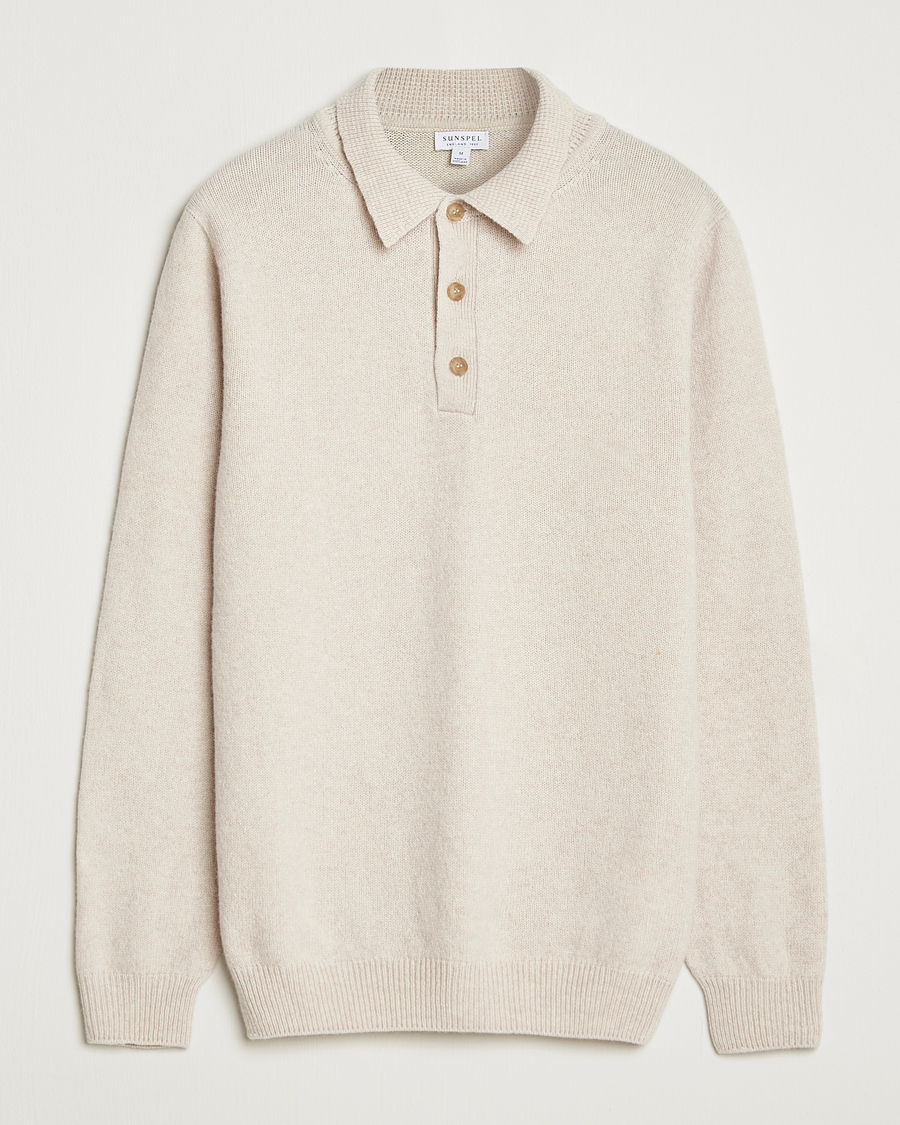 Sunspel Lambswool Poloshirt Oatmeal Melange