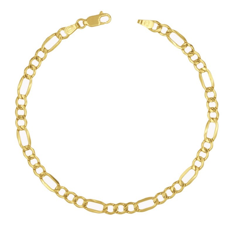 Bracelet Or 18 Carats 750/000 Maille Figaro Alternée 1+3 Jaune Homme - 20cm