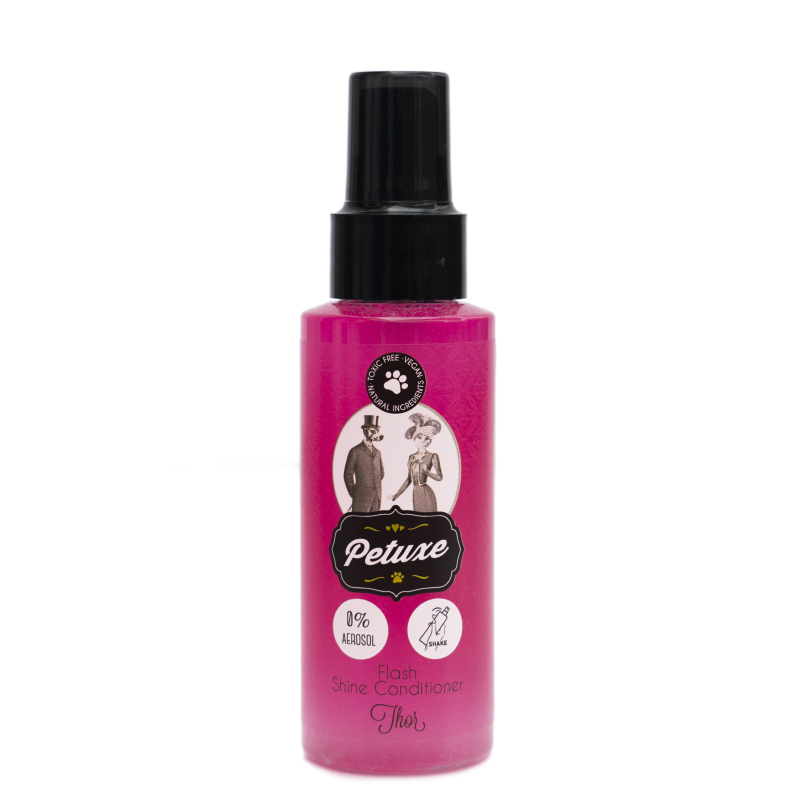 Condicionador bifásico Petuxe Eco Flash para cães e gatos de todas as raças. Desembaraça e dá brilho. 100 ml (Thor)