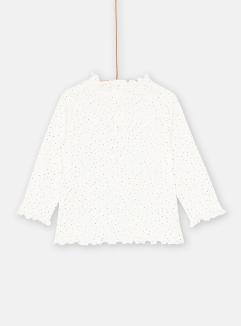 Sous-pull écru à col à volants pour bébé fille