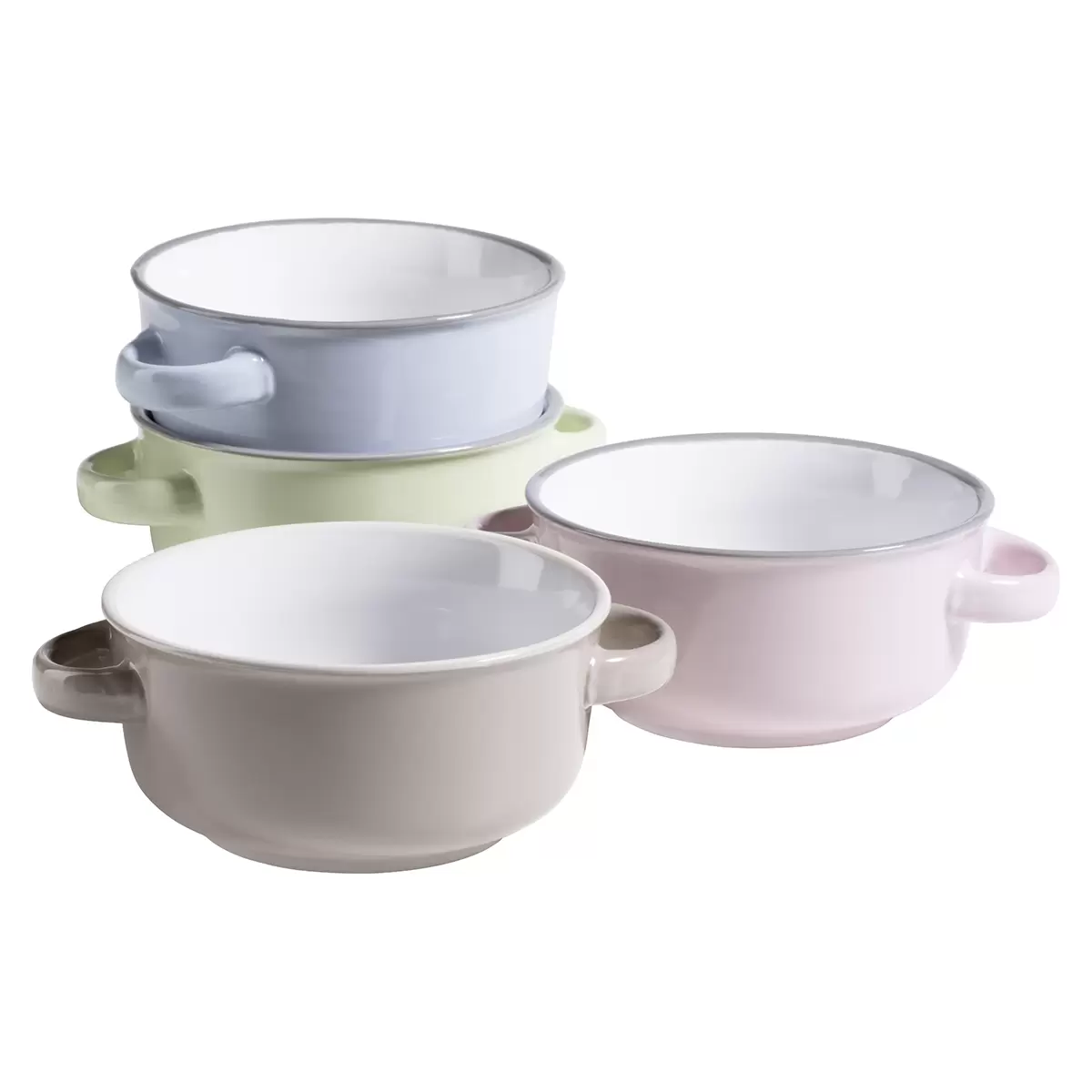 Suppentassen-Set 4tlg. MAILA grau,blau,grün,rosa