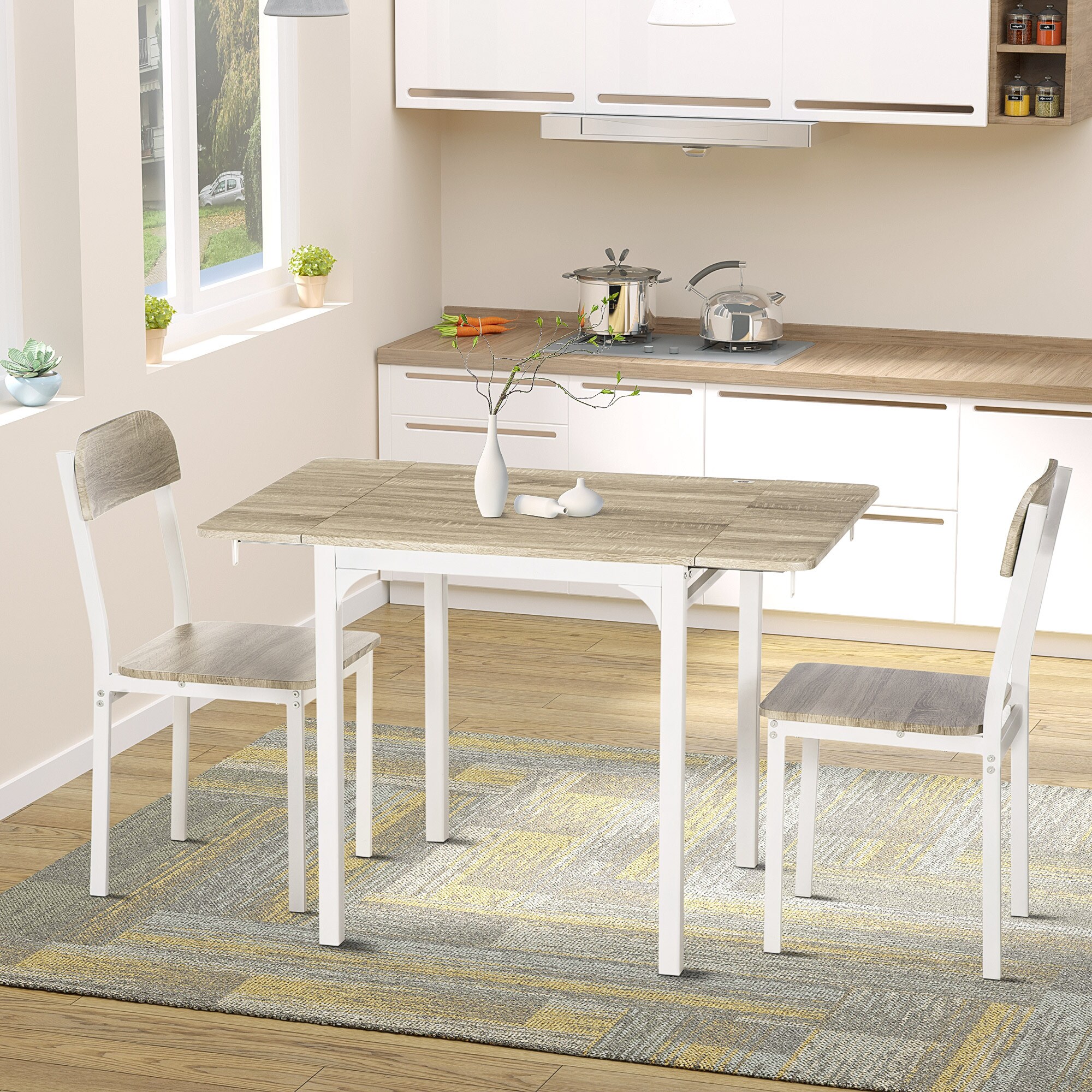 HOMCOM Essgruppe mit Stahlrahmen weiß, natur 110L x 70B x 75H cm