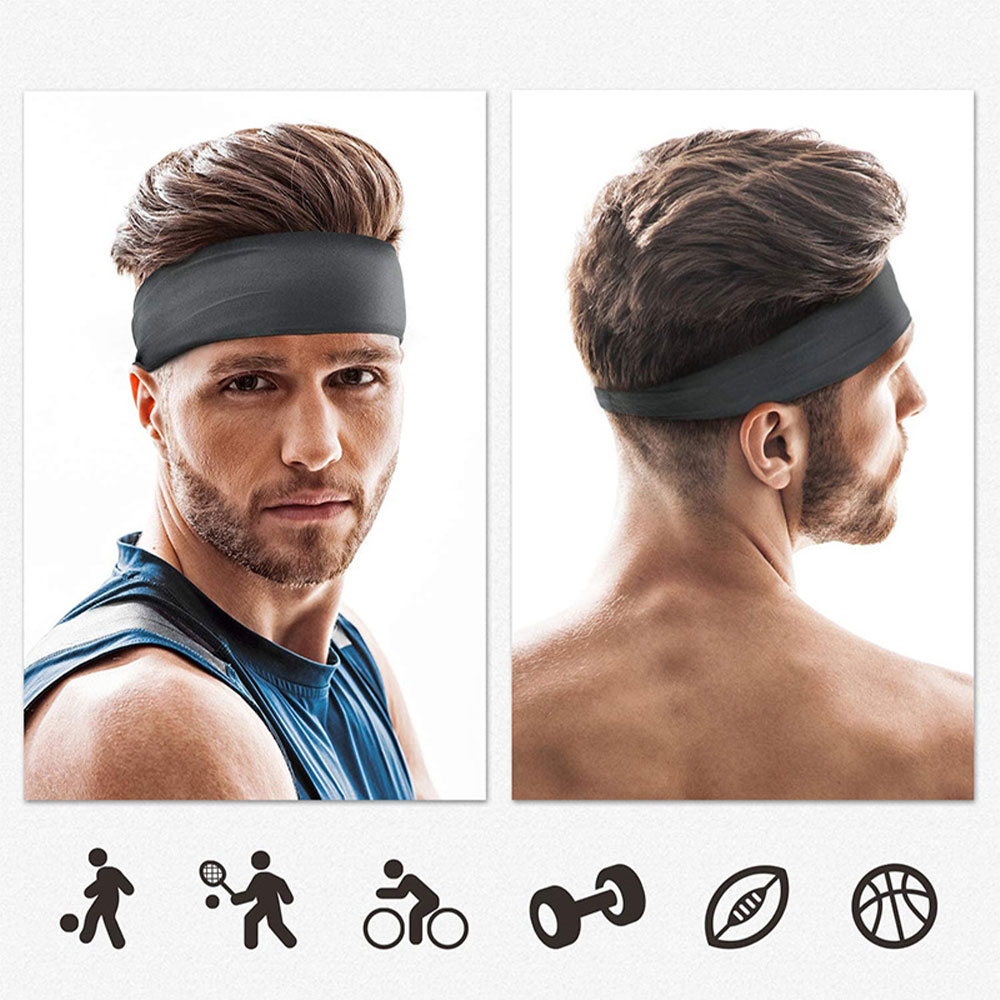 (4er Set) Unisex Fitness Stirnband Elastisches Sport Schweissband (One-Size) - Schwarz / Grün / Grau / Weiss
