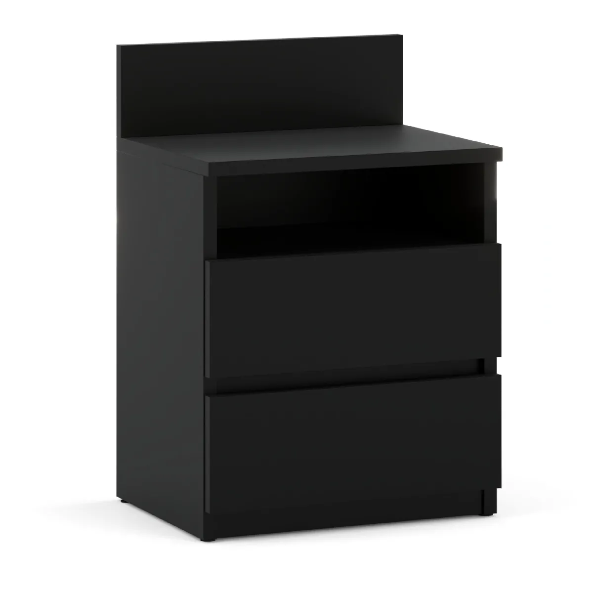 Table de Chevet Noir - 2 Tiroirs - 40 cm