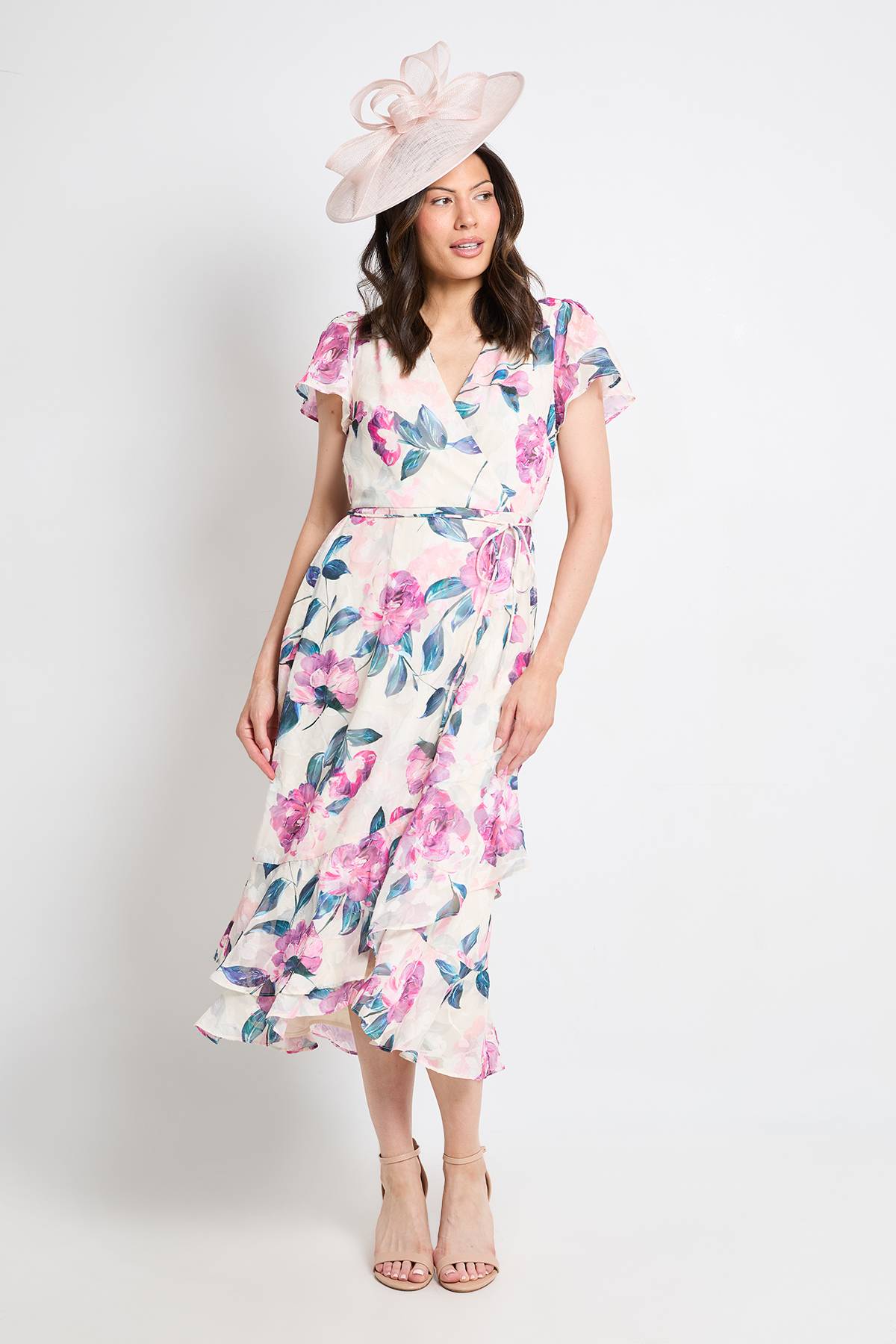 Wallis Robe Midi À Volants Avec Motif Floral Dévoré