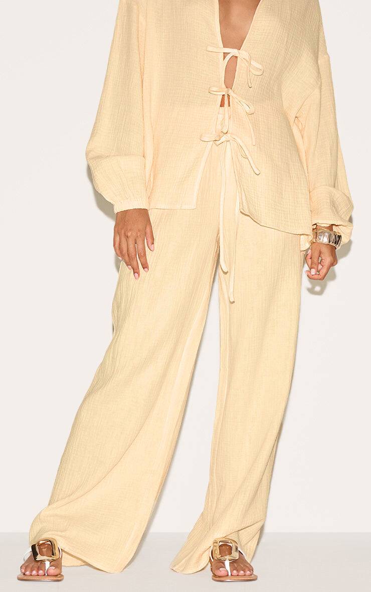 Citron Pantalon Large En Gaze Texturée