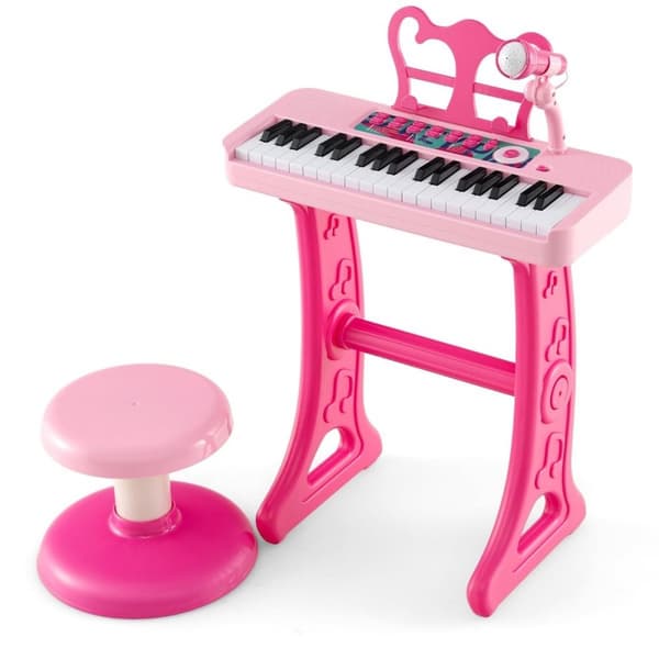 37 tangenter barnetastatur barnepiano elektronisk med krakkmikrofon og notestativ rosa