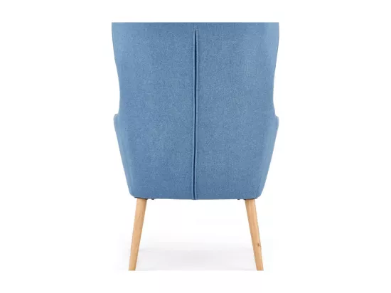 Fauteuil rembourré en tissu bleu avec dossier haut et pieds en bois de caoutchouc WISH