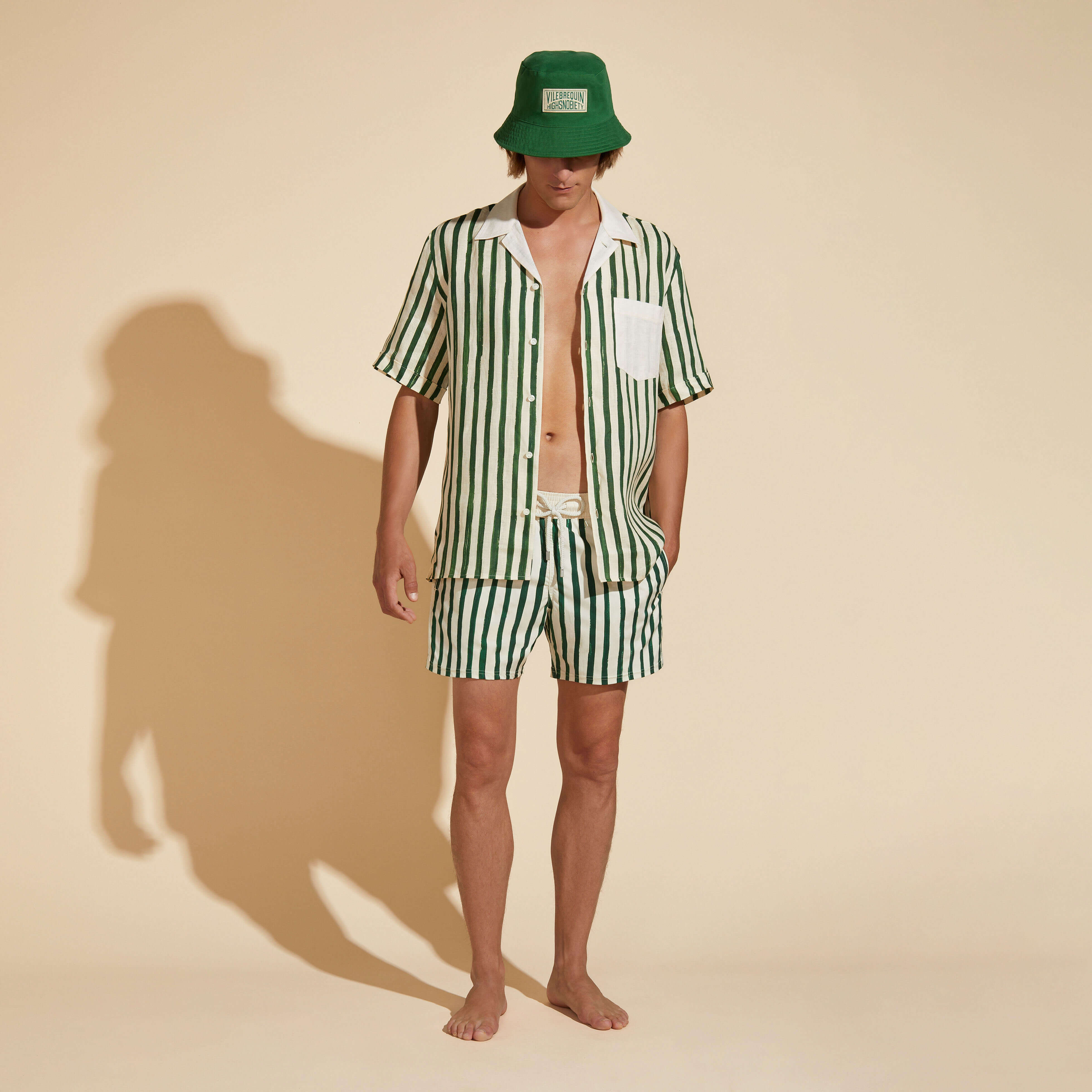 Chemise bowling en lin homme HS Stripes - Vilebrequin x Highsnobiety | Site Vilebrequin | HARZ3U50