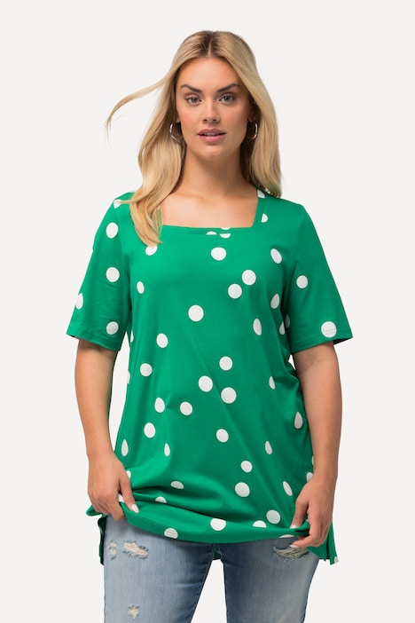 Longshirt, Punkte, A-Linie, Carree-Ausschnitt, Halbarm