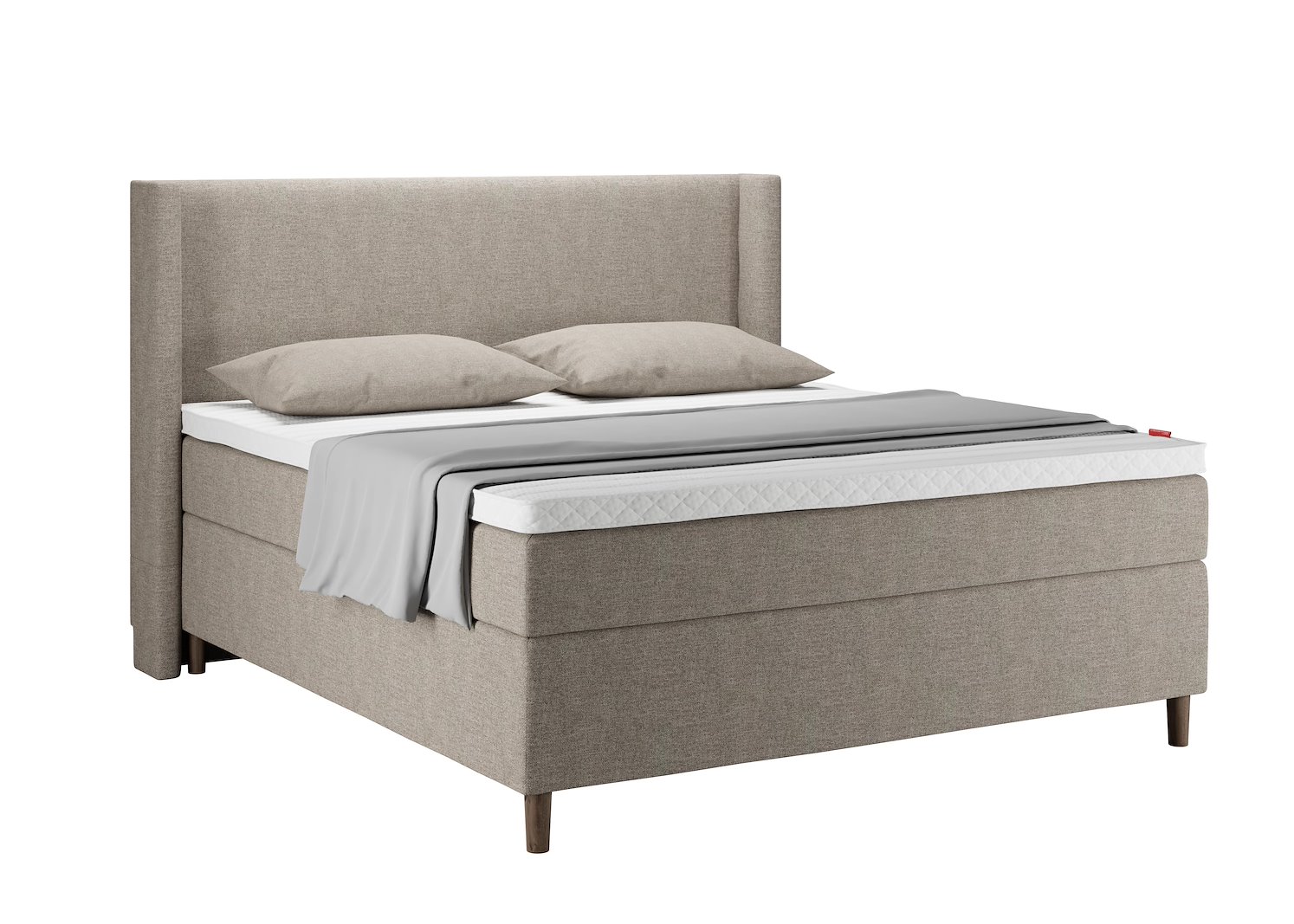 SL10 Kontinentalseng 180x210 cm Tekstil Pine 54 Medium/Fast m/Premium latex overmadrass og Round smoked oak ben 13cm, Sengegavl selges separat.