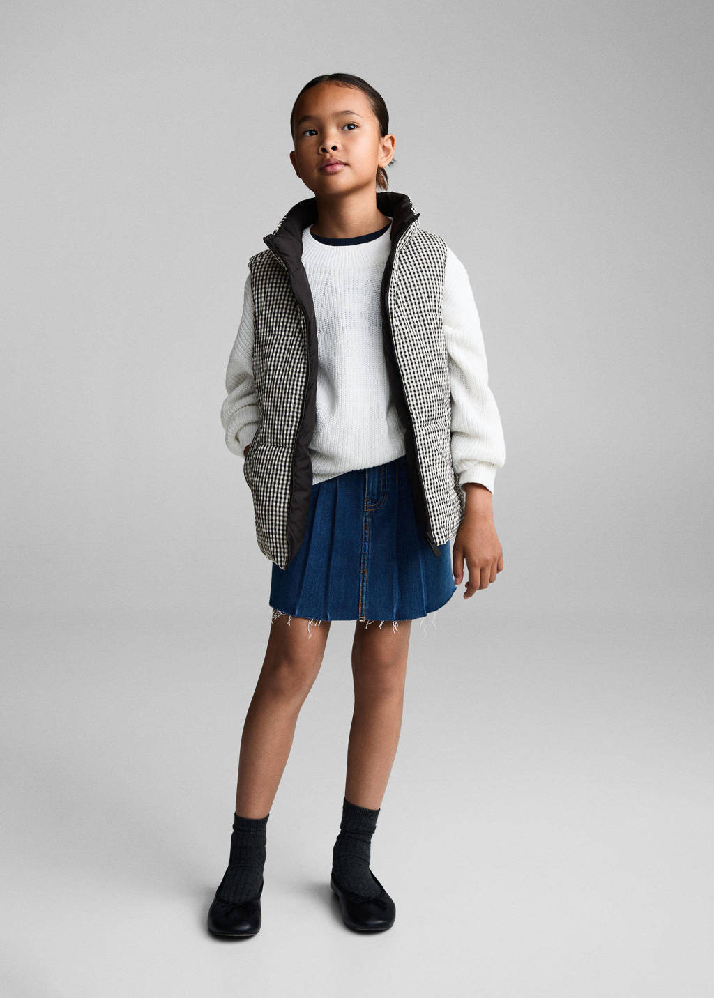 Mango Kids geruite reversible bodywarmer zwart/wit