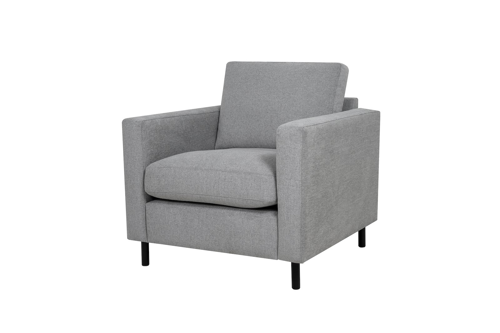 Viken hvilestol I tekstil Thor 3/1 Light Grey med  arm B, sorte eikeben og duntopp