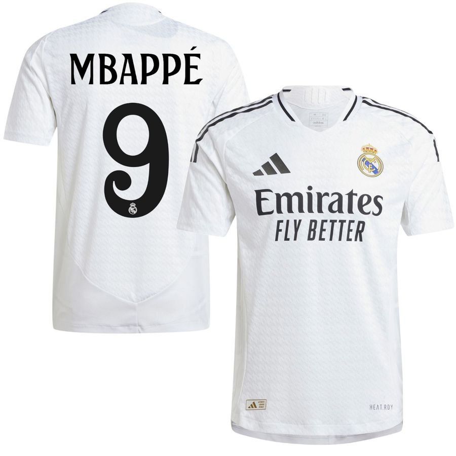 Real Madrid Maillot Domicile 2024/25 Authentic Mbappé 9   Champions League Gagnant   UEFA Foundation Badge de Manche