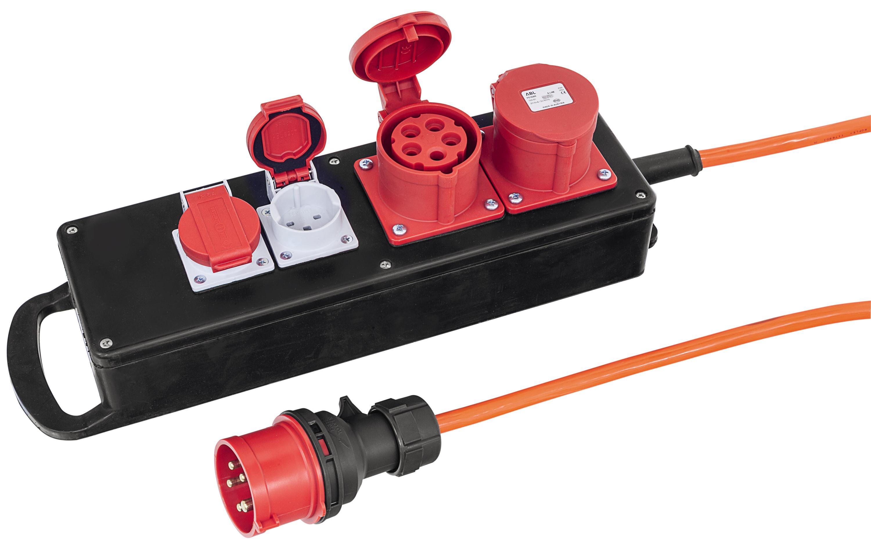 Industrie-Steckerleiste UNIbloc 2x T25, 2x CEE16<br>Industrie-Steckerleiste, Schwarz/Rot