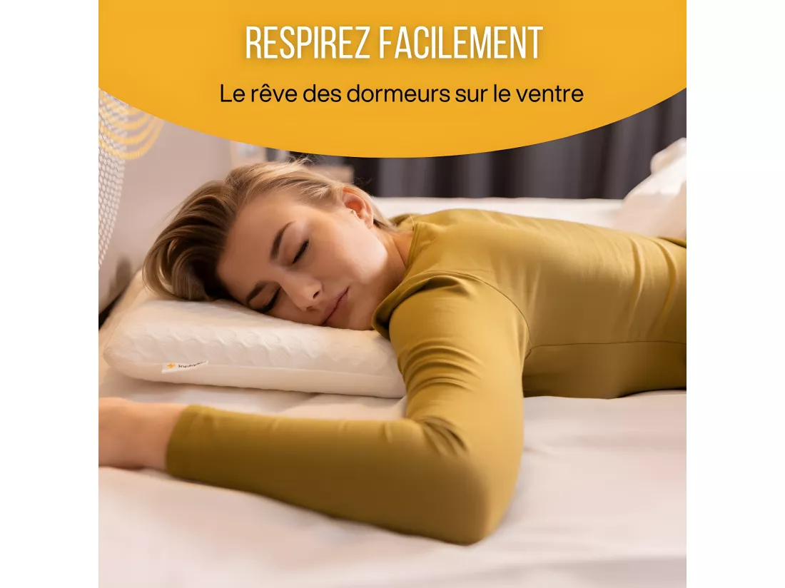 Oreiller EXTRA PLAT pour Personnes qui Dorment sur le Ventre L – 58x38x7 - INPHYSIO