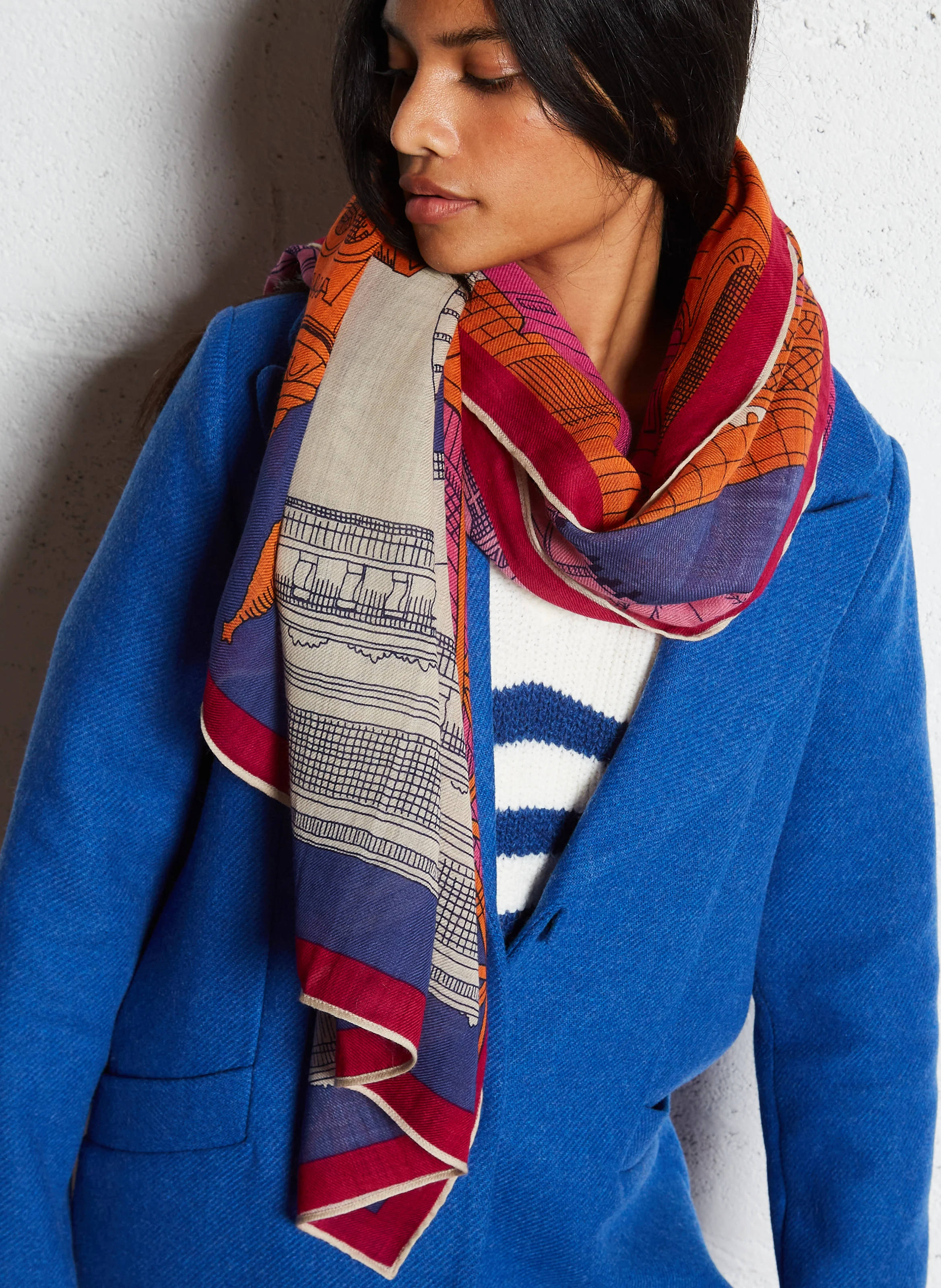 WOOL PARIS - Foulard en laine imprimé | Rose