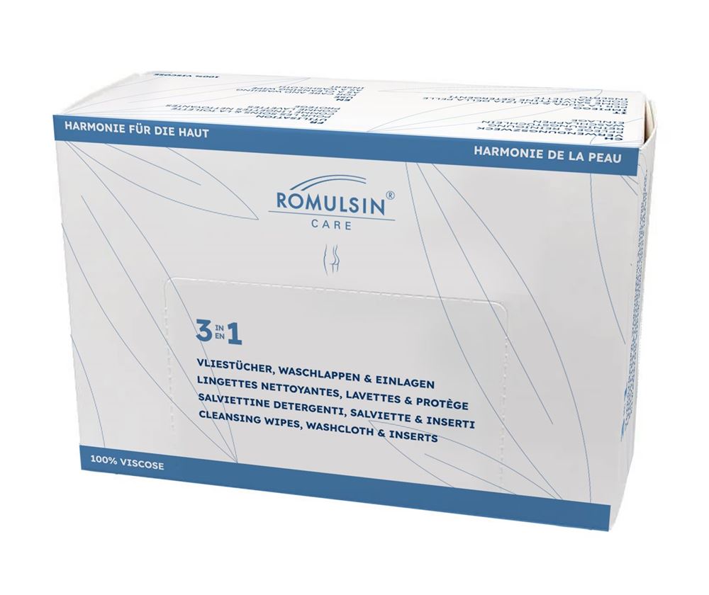 Romulsin Care Vliestücher Waschlappen & Einlagen<br>50 Stück, Box, 3 in 1