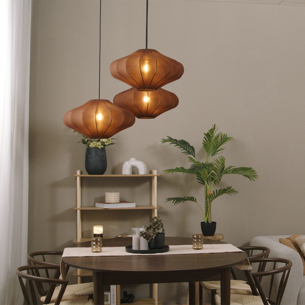 Japandi hanglamp bruin 50cm 3-lichts - Plu