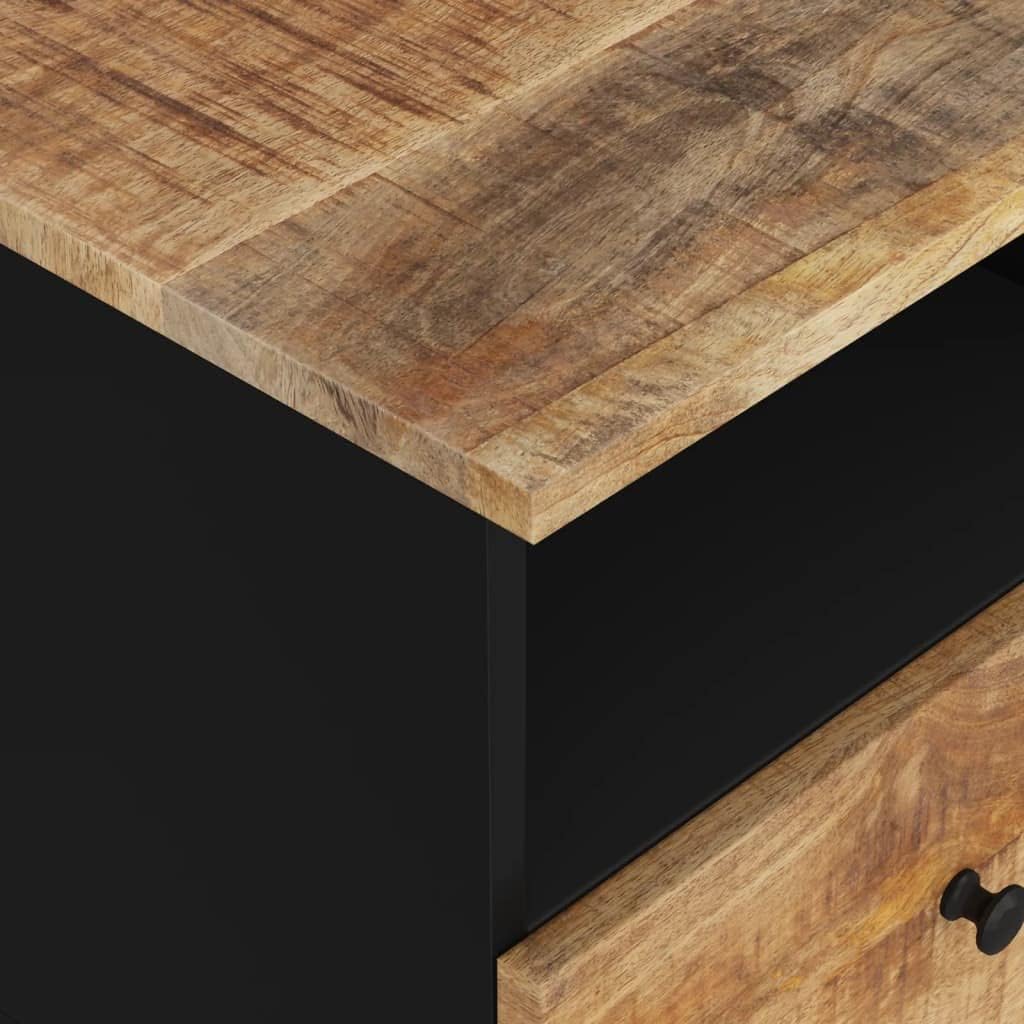 Nachttisch Massivholz Mango & Holzwerkstoff Industrial Style mit Metallbeinen, 1 Fach und 1 Schublade für Stauraum, stabile Oberplatte