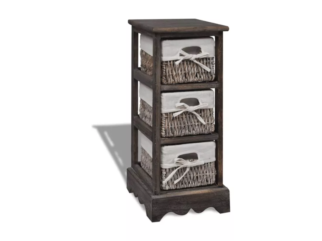 Étagère de rangement Bois Marron 3 paniers en tissage