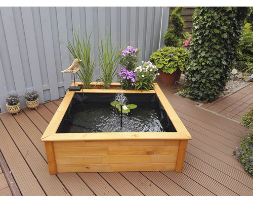 Verhoogde vijver, minivijver, verhoogd bed promadino met zijbeplanting 146 x 127 x 40 cm bruin