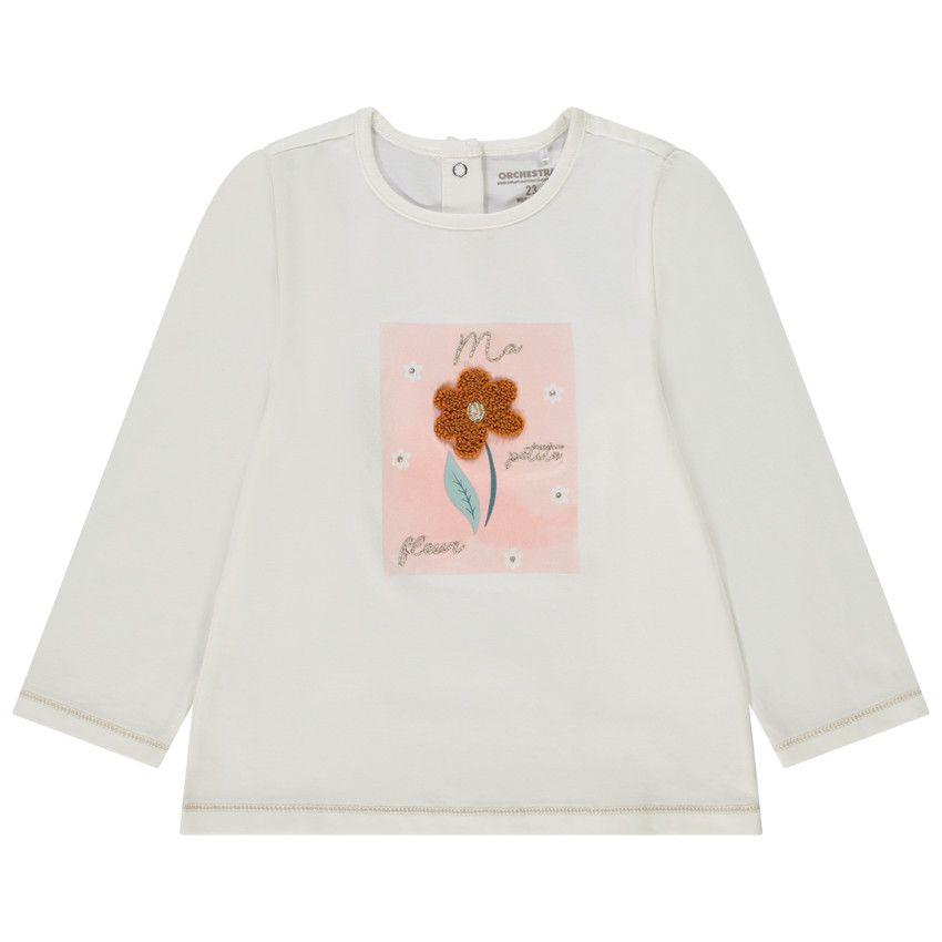 T-shirt manches longues en jersey print fantaisie pour bébé fille - Ecru
