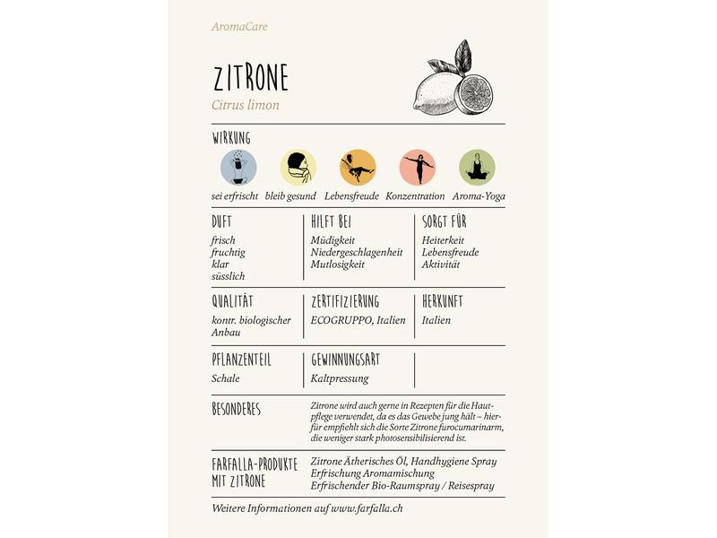 Farfalla Ätherisches Öl Zitrone bio 10 ml Aromaöl mit herbem, klarem Duft der Zitrone