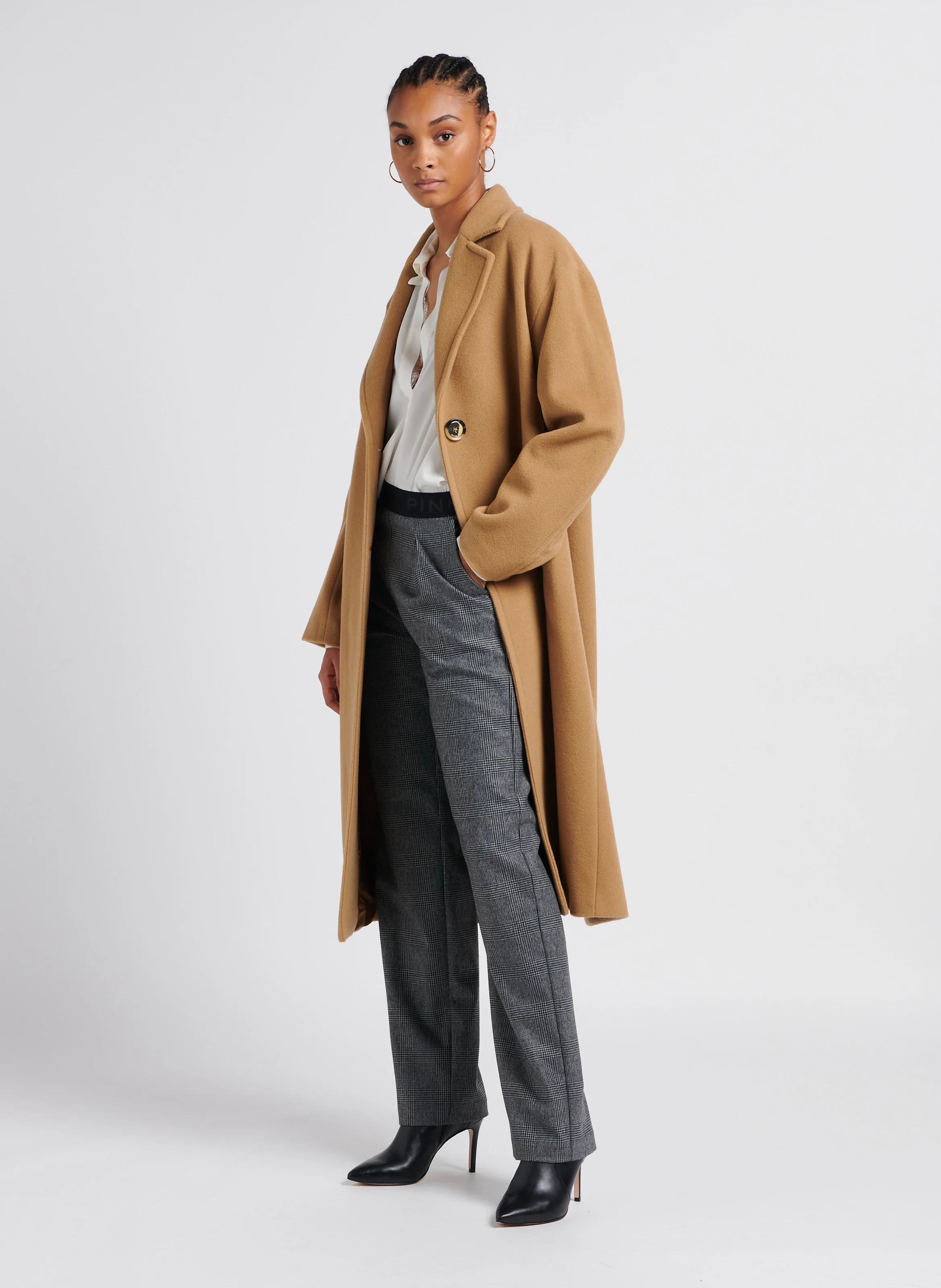 ECOMMERCE - Manteau long col tailleur en laine mélangée | Marron