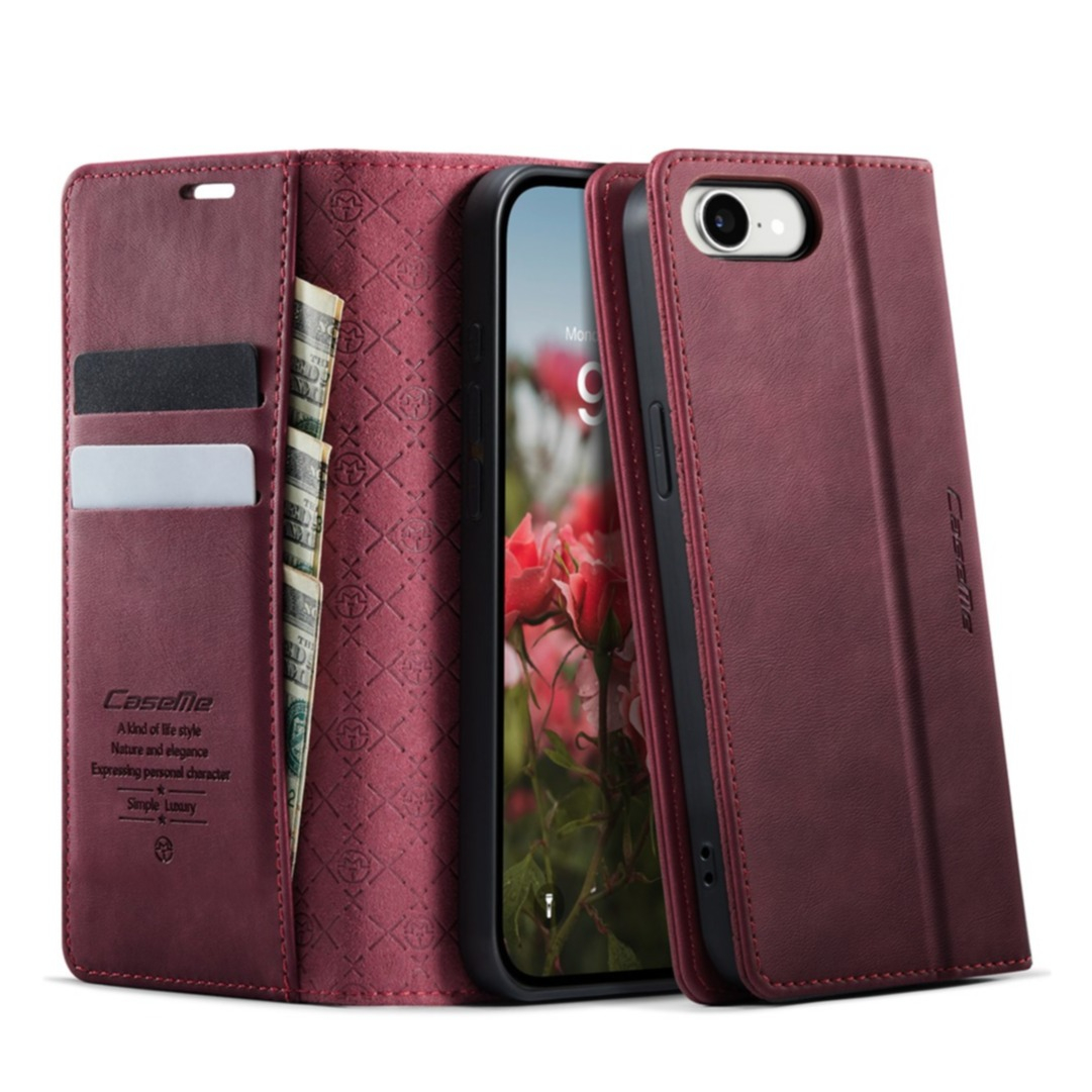 iPhone 16e Leder Tasche Flip Wallet Etui mit Kartenfächern (RFID Schutz) - Rot