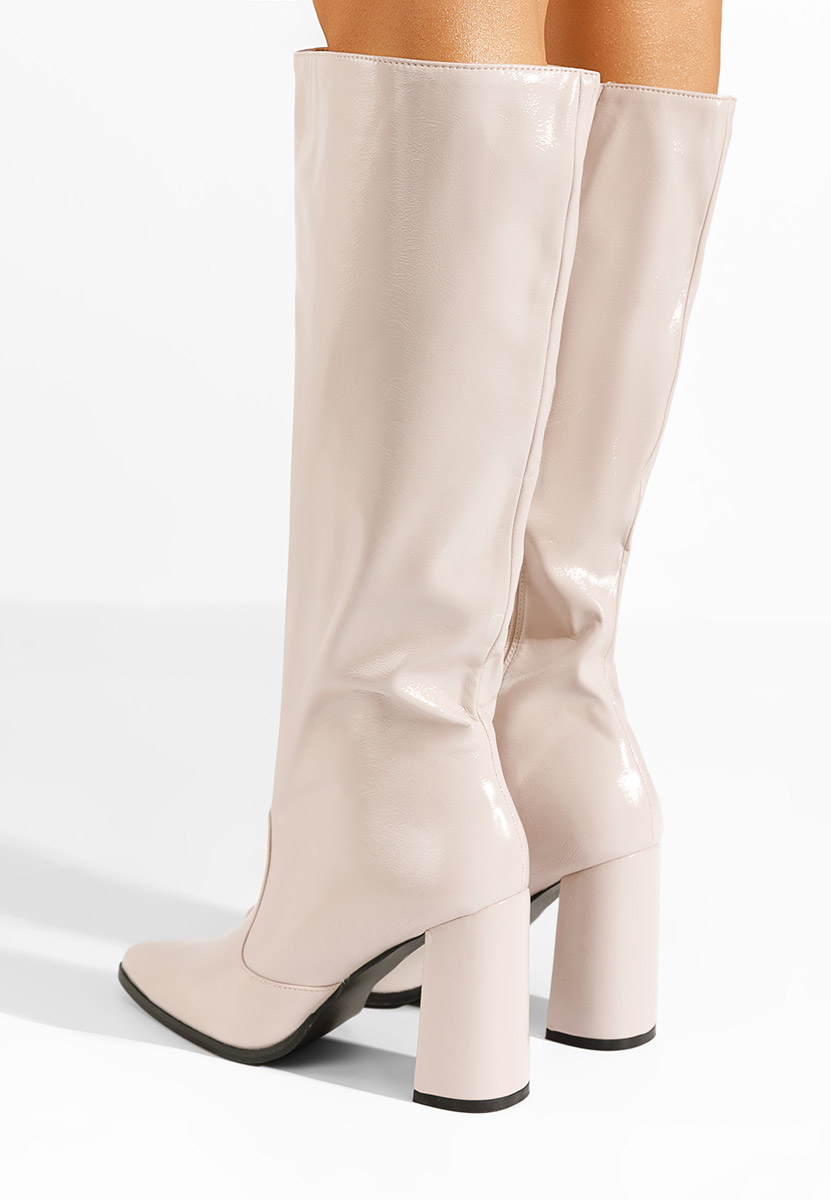 Bottes à talon carré beige Idylle