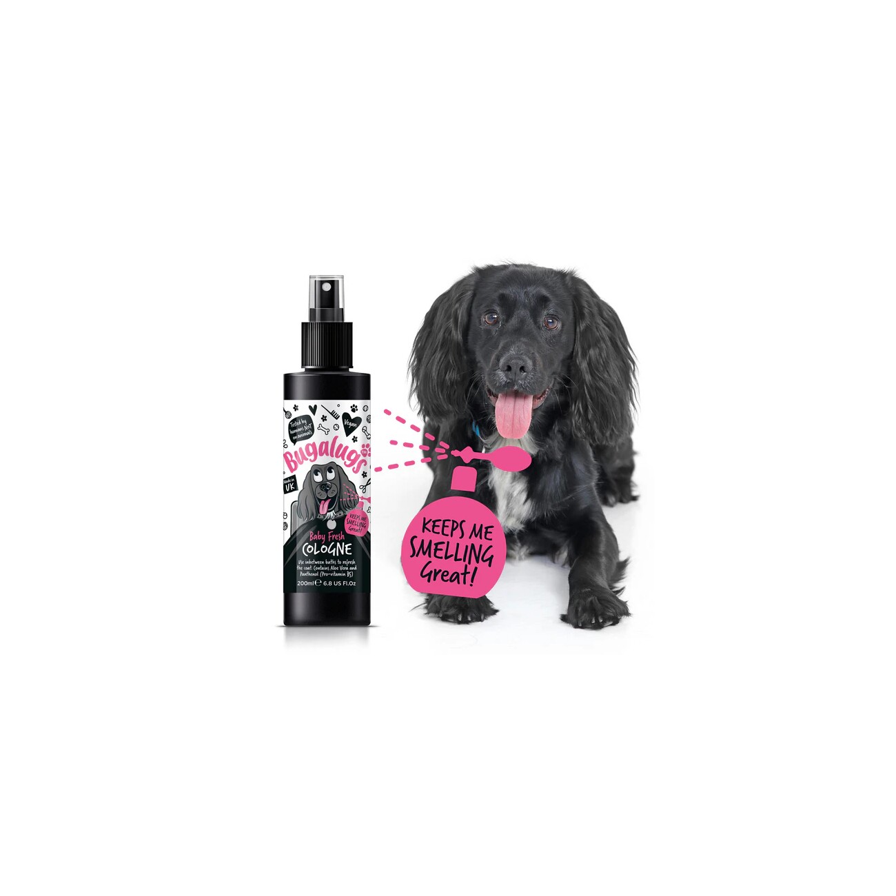 Bugalugs Baby Fresh Hundeparfüm 200 ml Duftspray mit Babypuderduft sanfte Fellpflege, vegan & pH-hautneutral