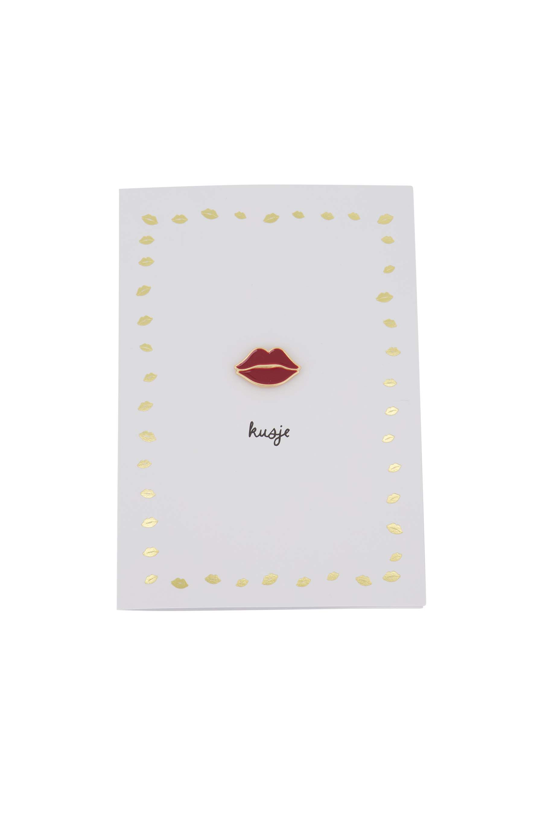 wenskaart broche kusje wit/rood/goud