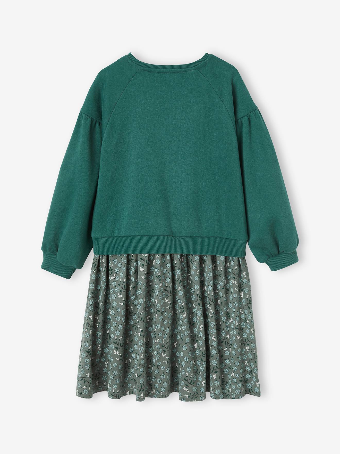 Vestido de dois tecidos para meninas, verde