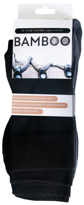 Naproz Bamboo Sportsokken Zwart Maat 39-42 2 Paar