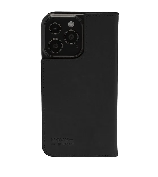 iPhone 14 Echtleder Bookcase Hülle Tegel (10855) - Schwarz